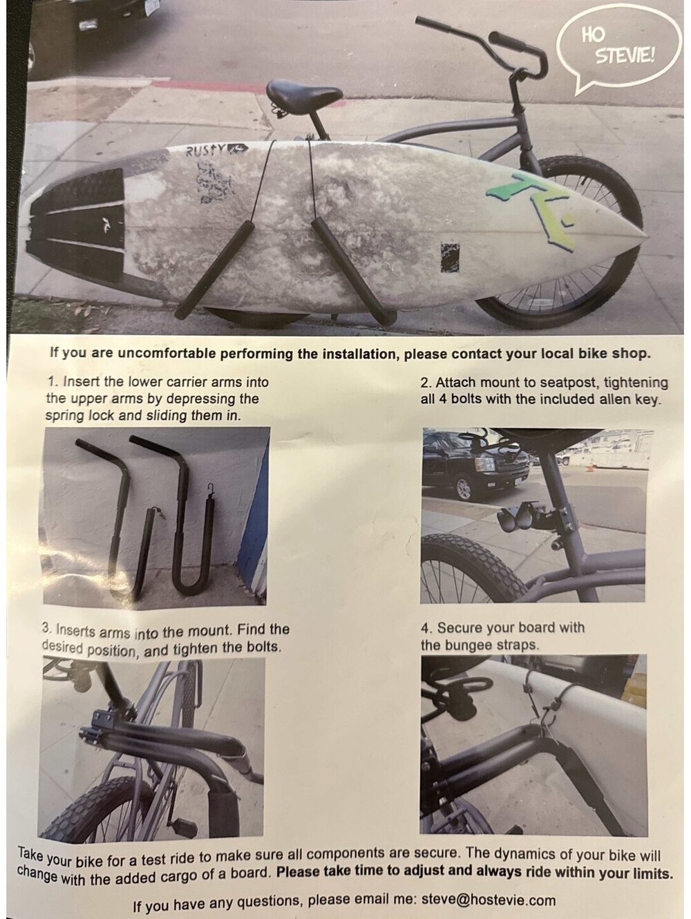 Ho Stevie Surfboard Bike Rack - fits most Bicycles & Surf Boards <8 ft